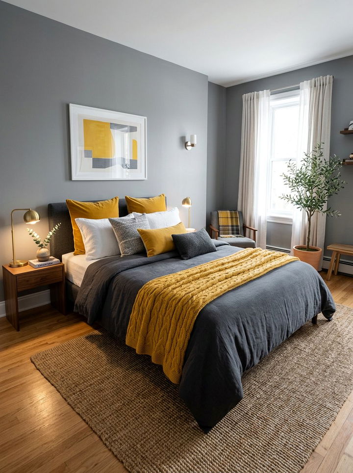 Gray And Mustard Yellow Bedding - 30 bedroom gray bedding ideas