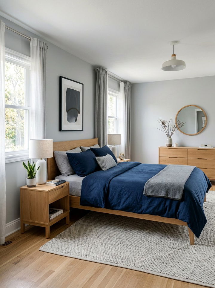 Gray And Navy Scandinavian Bedroom - 30 scandinavian navy bedroom ideas