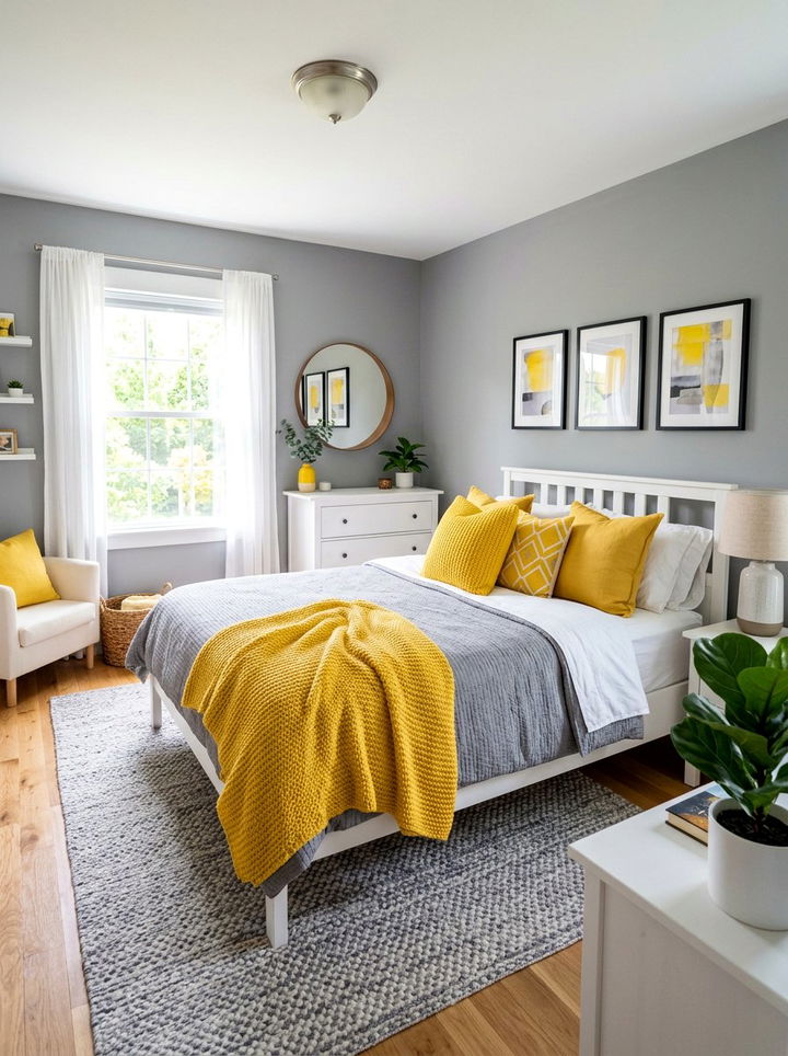 Gray And Yellow Bright Bedroom - 30 gray bedroom ideas