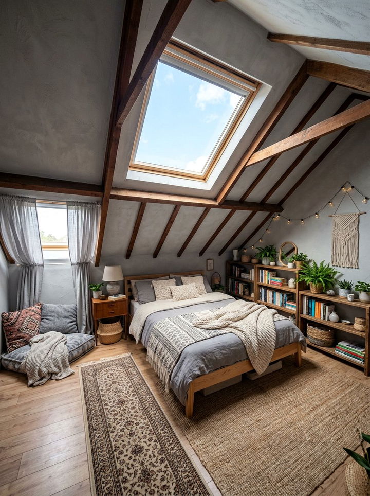 Gray Attic Boho Bedroom - 30 bohemian gray bedroom ideas