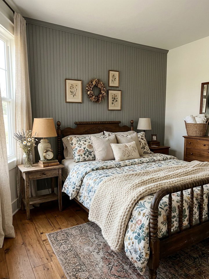 Gray Beadboard Bedroom Accent Wall - 30 bedroom wainscoting ideas