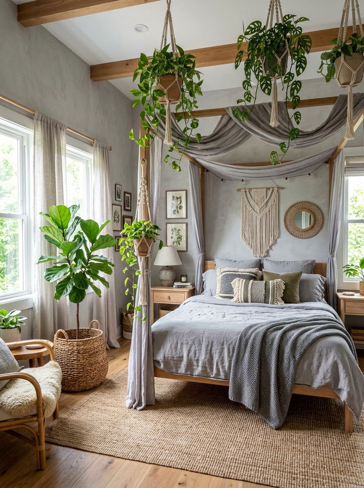 Gray Boho Bedroom With Plants - 30 bohemian gray bedroom ideas