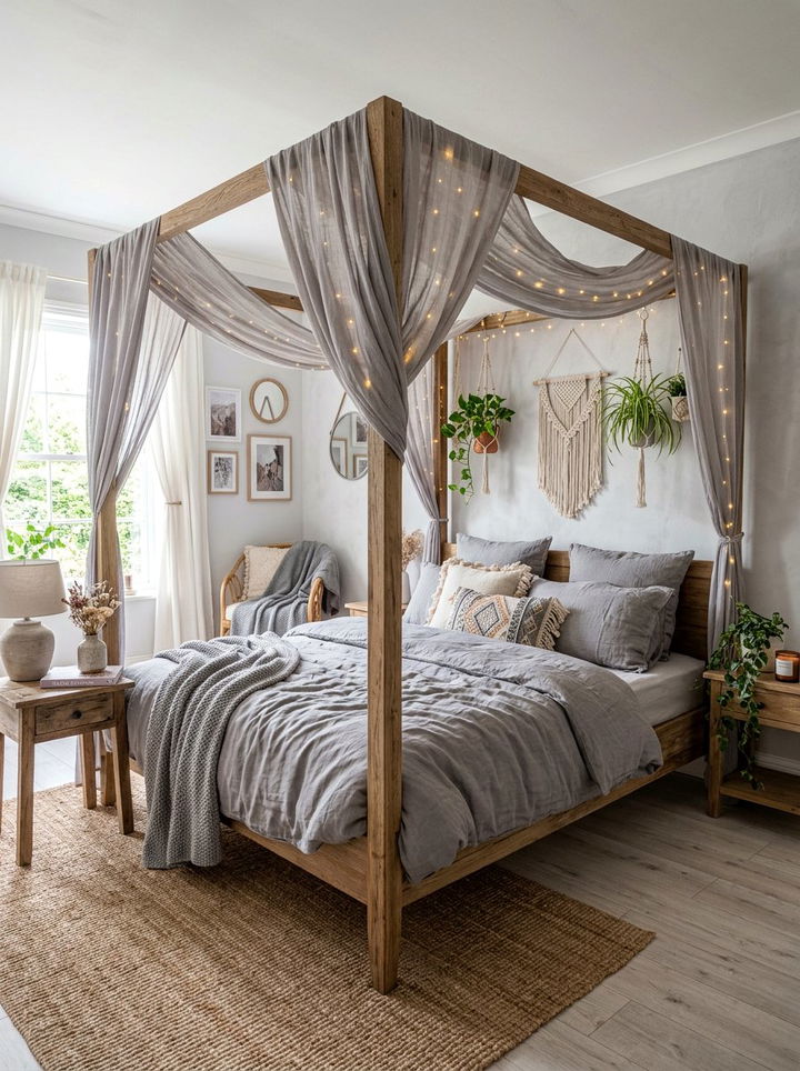 Gray Canopy Boho Bedroom - 30 bohemian gray bedroom ideas