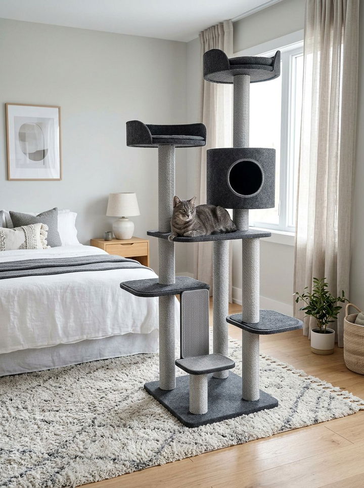 Gray Cat Tree - 30 cat tree bedroom ideas