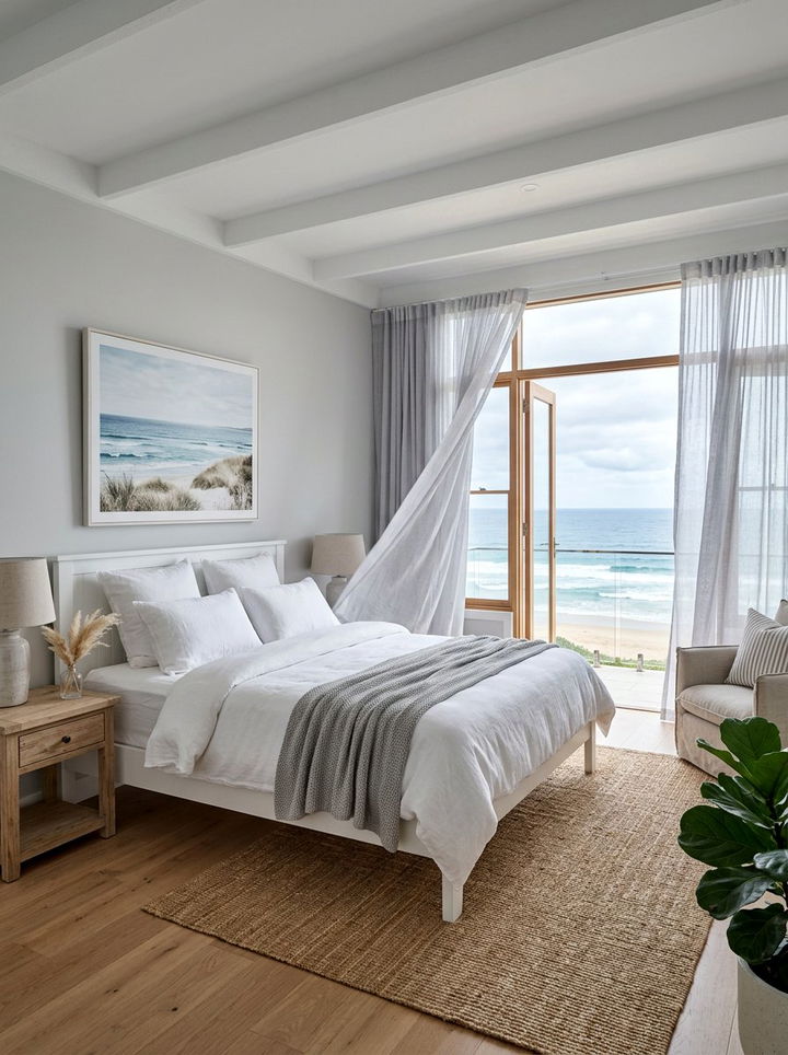 Gray Coastal Sheer Curtain Bedroom - 30 coastal gray bedroom ideas
