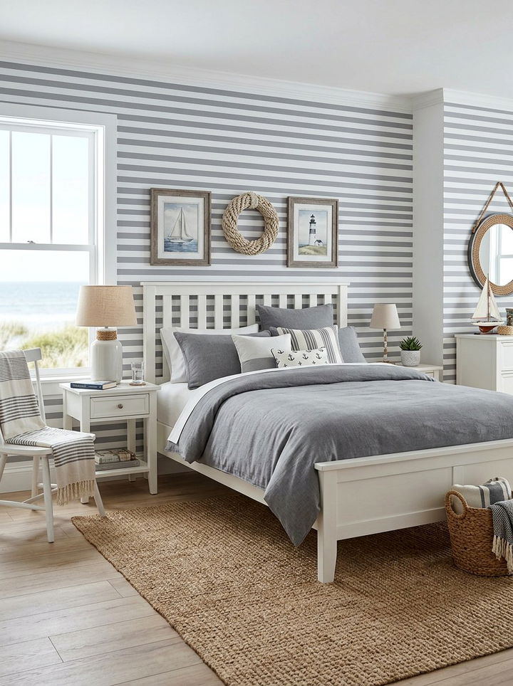 Gray Coastal Striped Bedroom - 30 coastal gray bedroom ideas