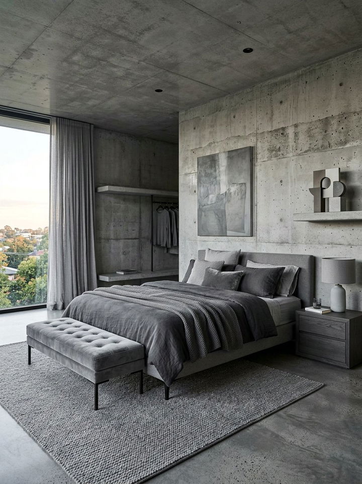 Gray Concrete Bedroom - 30 concrete bedroom ideas