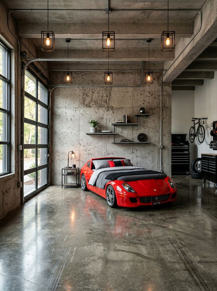 Gray Concrete Garage Look - 30 car themed bedroom ideas