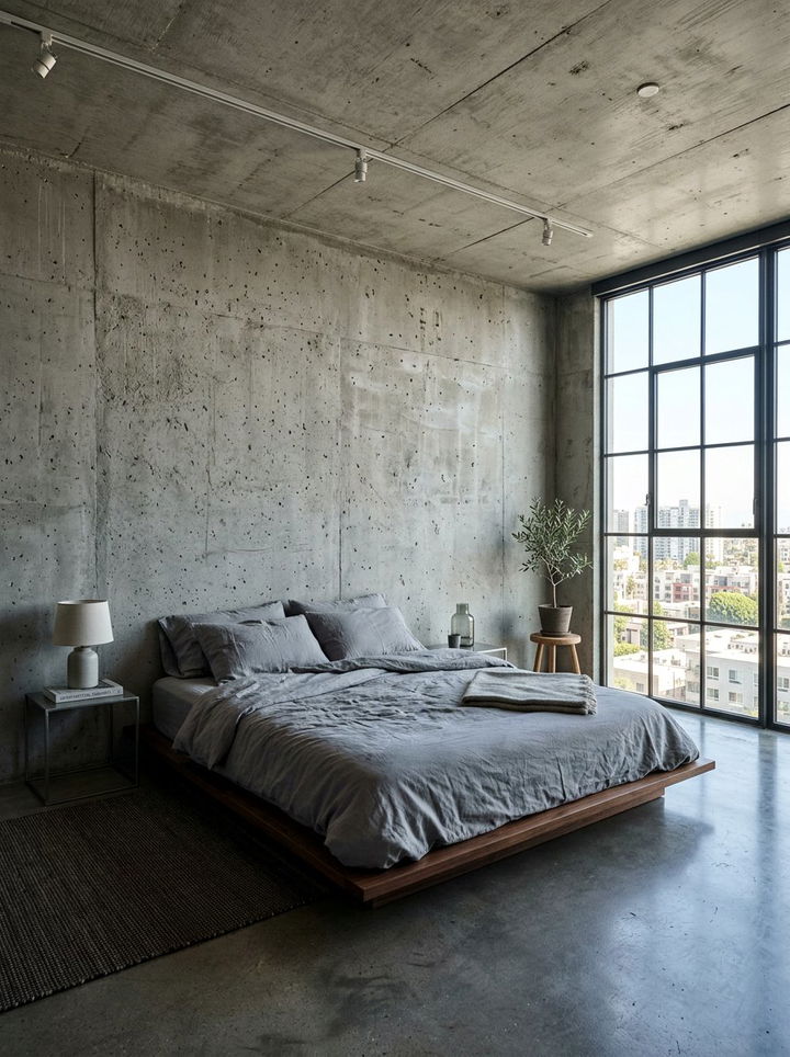 Gray Concrete Wall Bedroom - 30 minimalist gray bedroom ideas