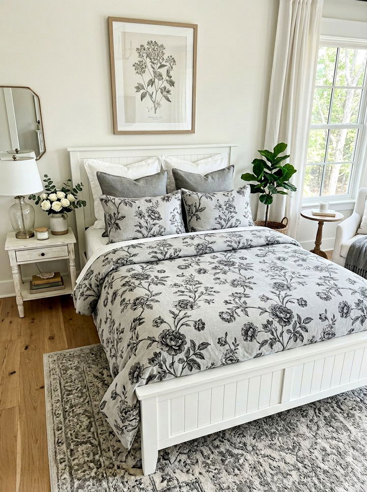 Gray Floral Print Bedding - 30 bedroom gray bedding ideas