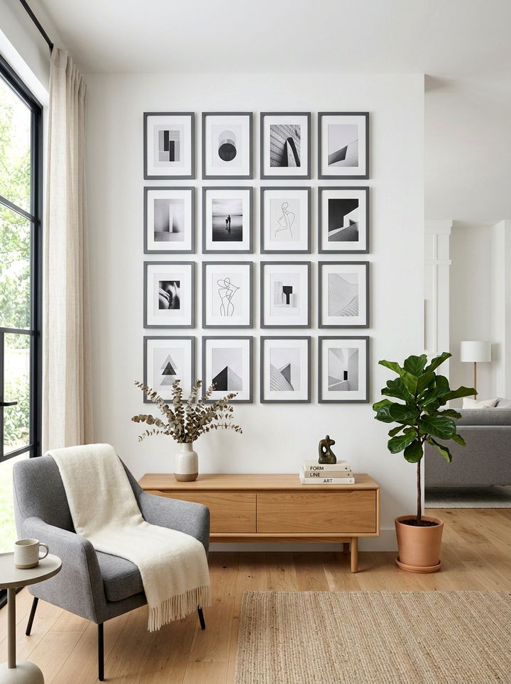 Gray Framed Gallery Wall - 30 gray bedroom decor ideas