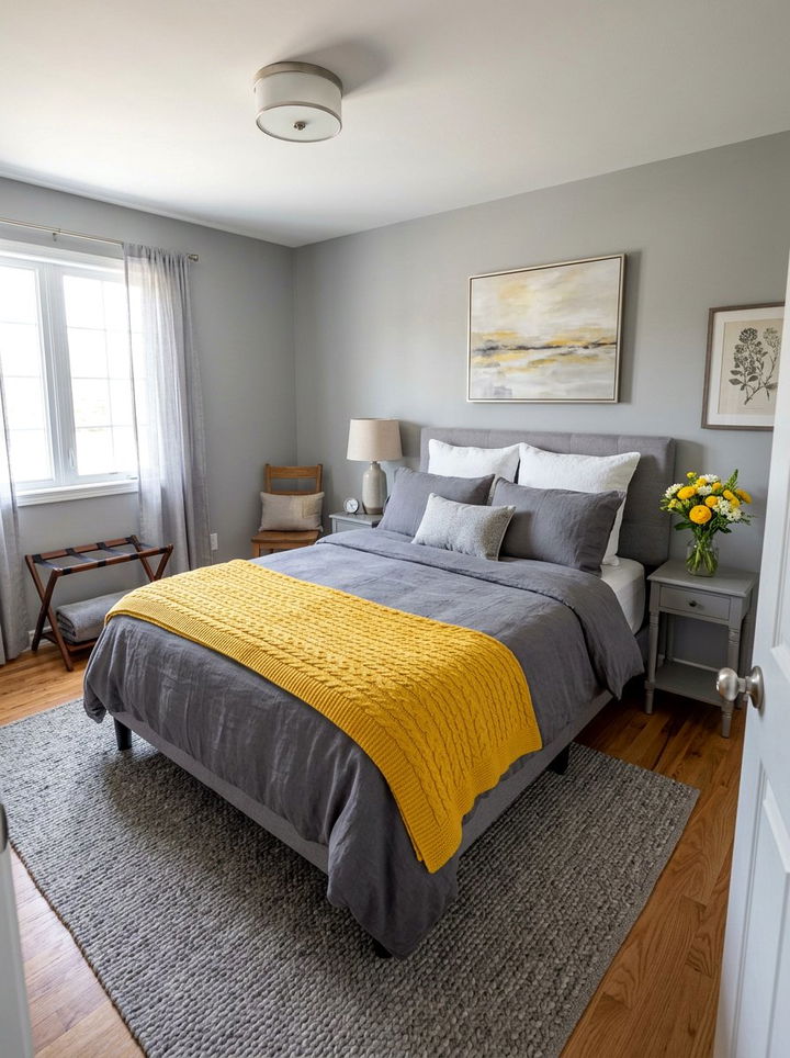 Gray Guest Room Yellow Throw Blanket - 30 gray and yellow bedroom ideas