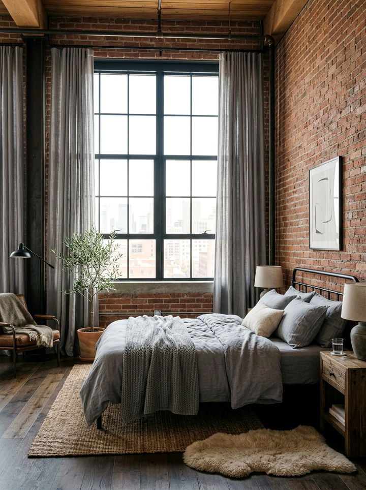 Gray Linen Curtain - 30 industrial gray bedroom ideas