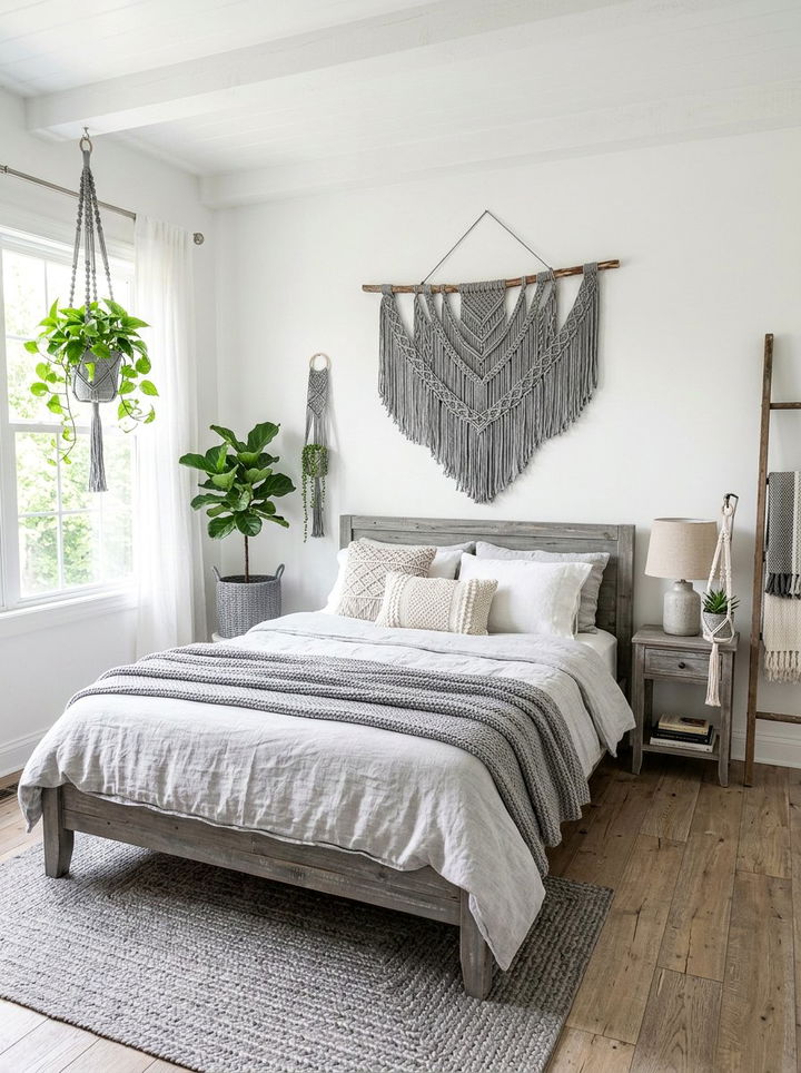 Gray Macrame Boho Bedroom - 30 bohemian gray bedroom ideas