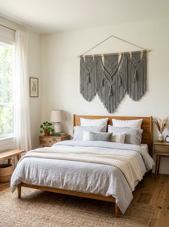 Gray Macrame Wall Hanging - 30 gray bedroom accessories ideas