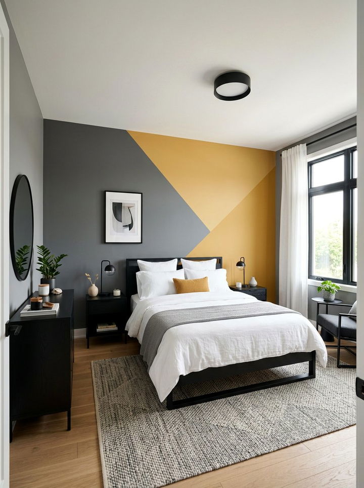 Gray Mustard Color Block Walls - 30 mustard and gray bedroom ideas