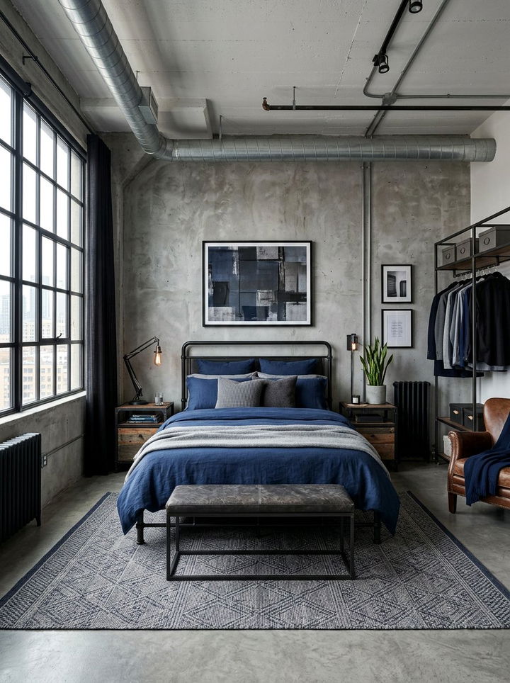 Gray Navy Industrial Bedroom - 30 industrial navy bedroom ideas