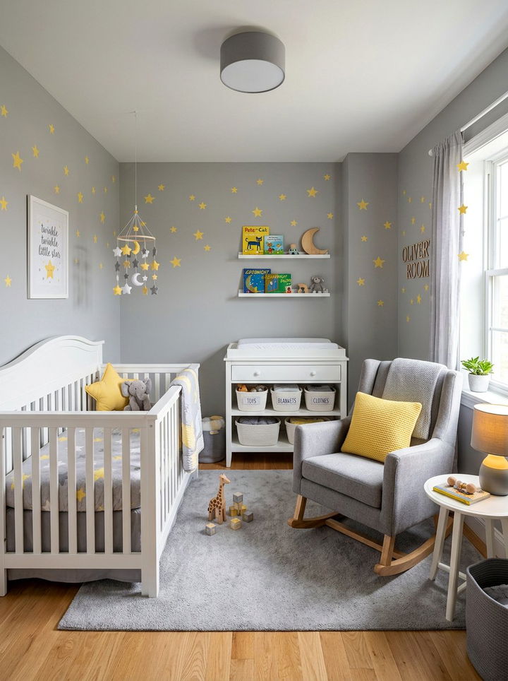 Gray Nursery Yellow Star Motifs - 30 gray and yellow bedroom ideas