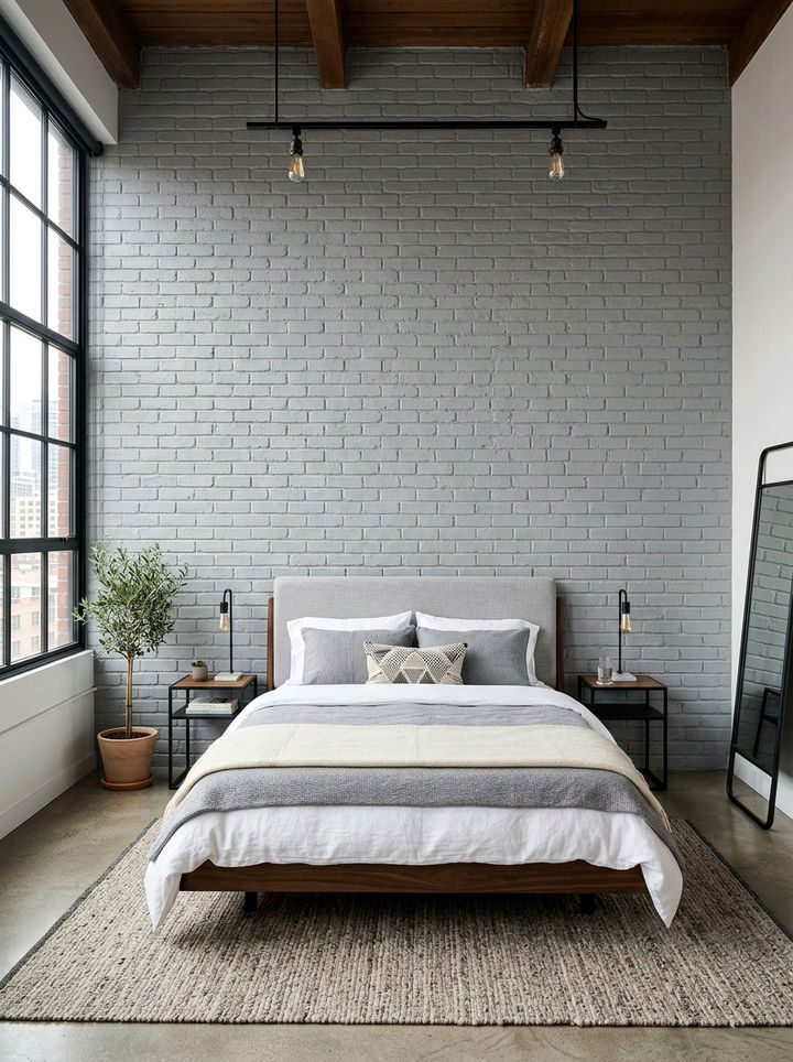 Gray Painted Brick Wall - 30 gray bedroom decor ideas