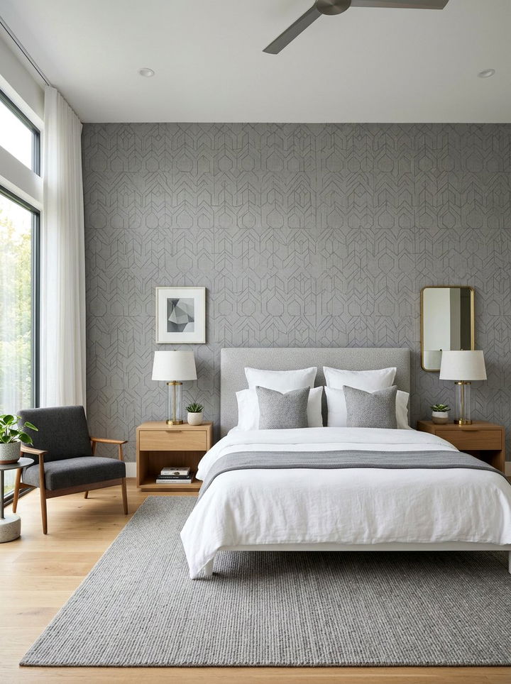 Gray Patterned Wallpaper - 30 gray bedroom decor ideas