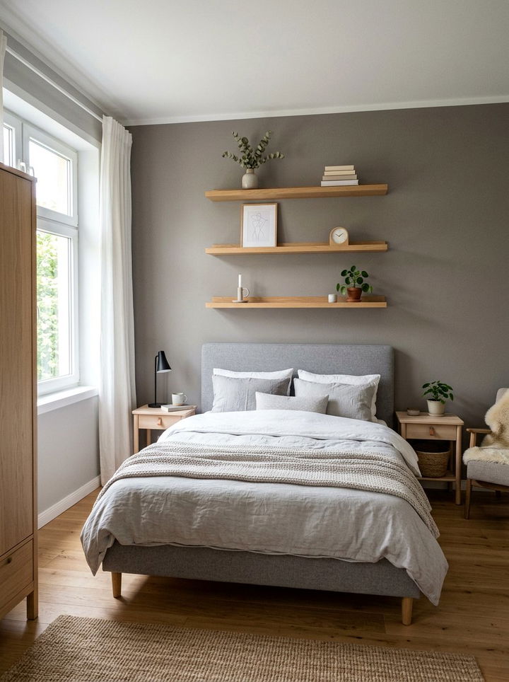 Gray Scandinavian Bedroom Floating Shelves - 30 scandinavian gray bedroom ideas