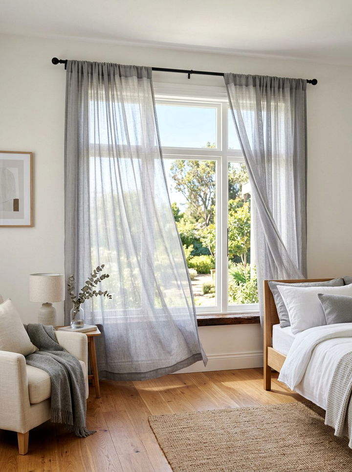 Gray Sheer Window Treatment - 30 gray bedroom decor ideas