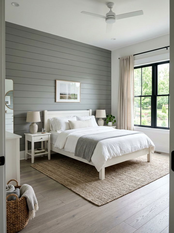 Gray Shiplap Wall - 30 rustic gray bedroom ideas