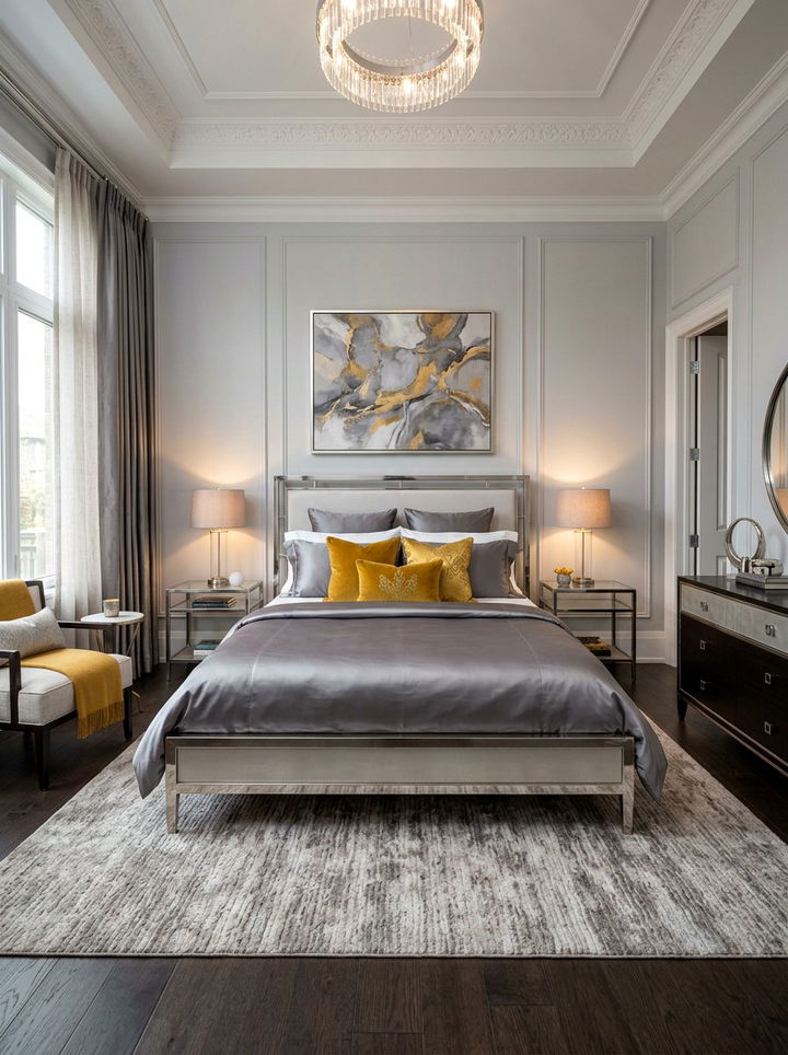 Gray Silk Bedding Mustard Pillows - 30 mustard and gray bedroom ideas
