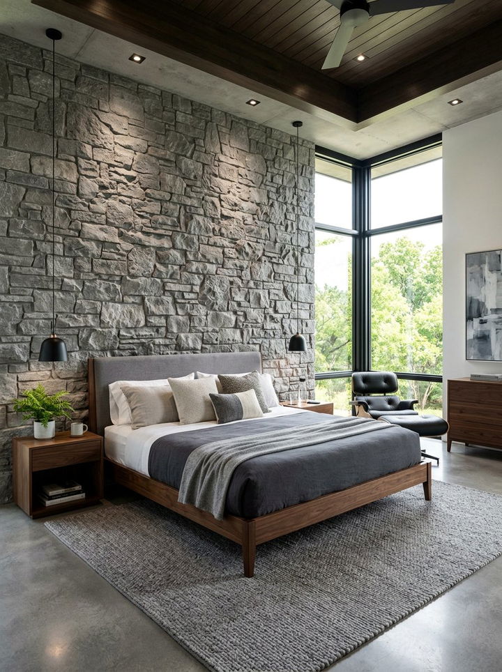 Gray Stone Wall Bedroom - 30 minimalist gray bedroom ideas
