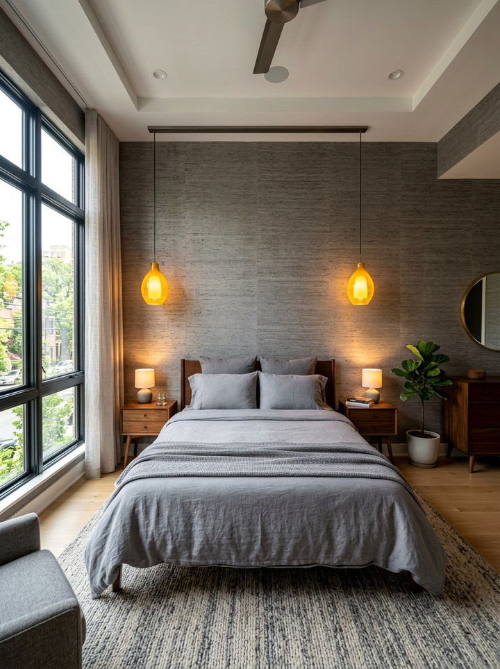 Gray Textured Wallpaper Yellow Lighting - 30 gray and yellow bedroom ideas