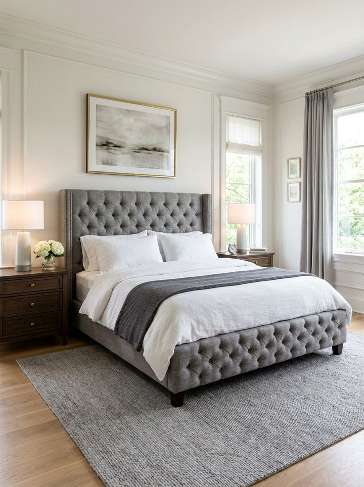 Gray Tufted Bed Frame - 30 gray bedroom decor ideas