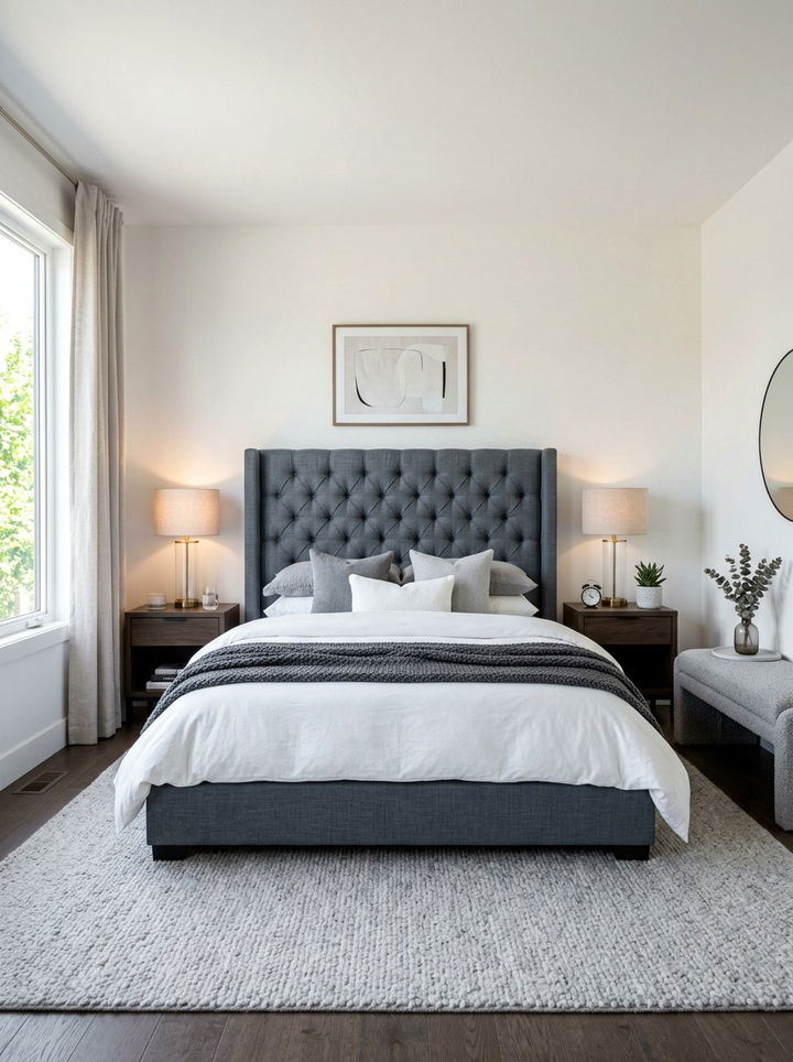 Gray Tufted Bed - 30 gray bedroom design ideas