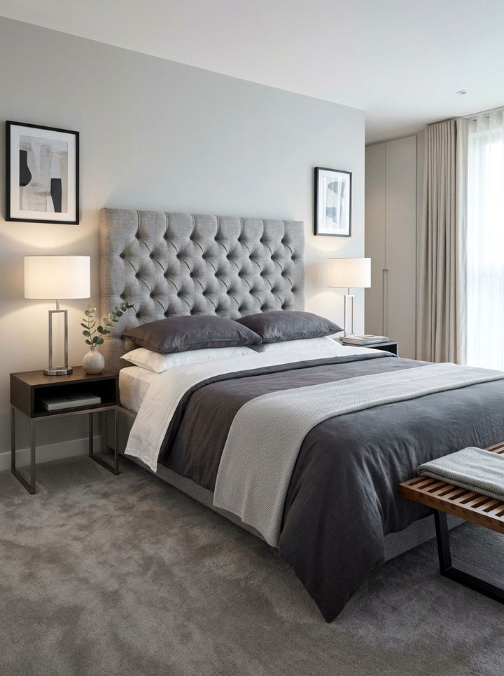 Gray Tufted Linen Headboard - 30 bedroom linen headboards