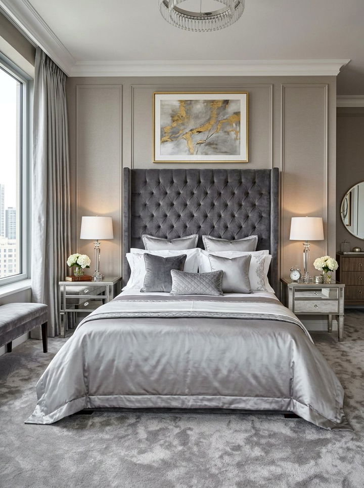 Gray Upholstered Headboard - 30 gray bedroom accessories ideas