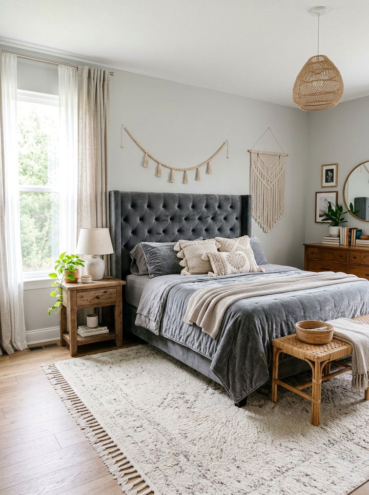 Gray Velvet Boho Bedroom - 30 bohemian gray bedroom ideas