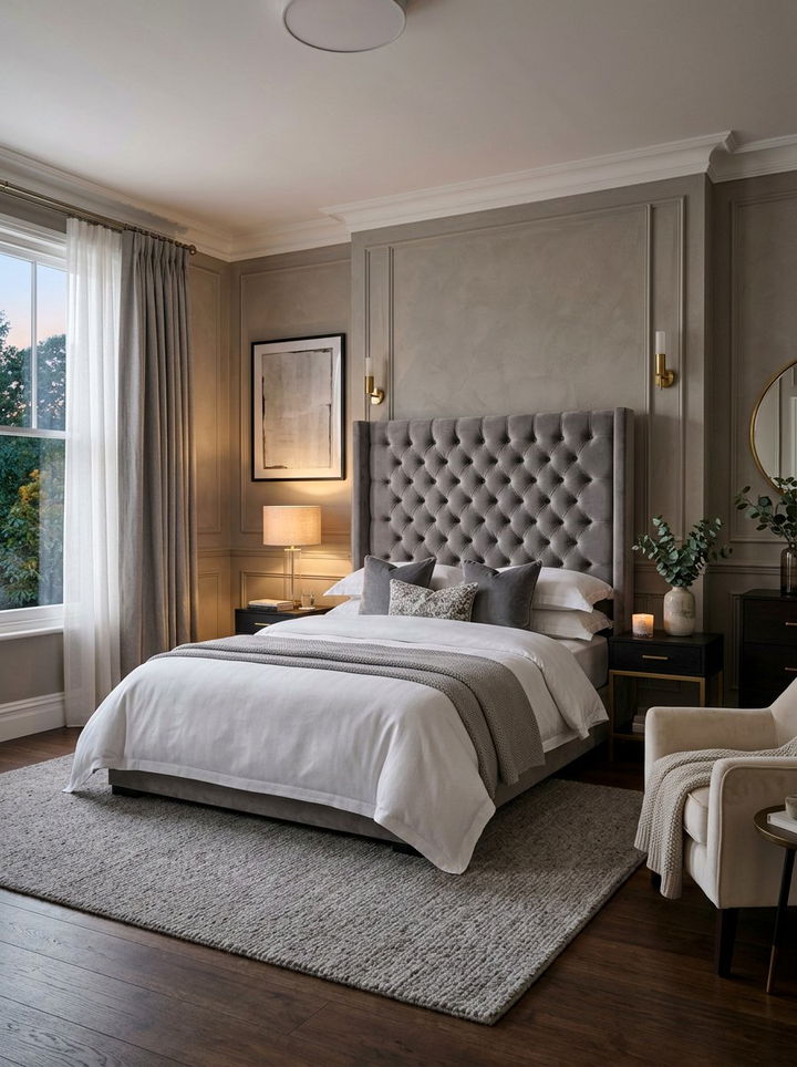 Gray Velvet Headboard Bedroom - 30 gray bedroom ideas