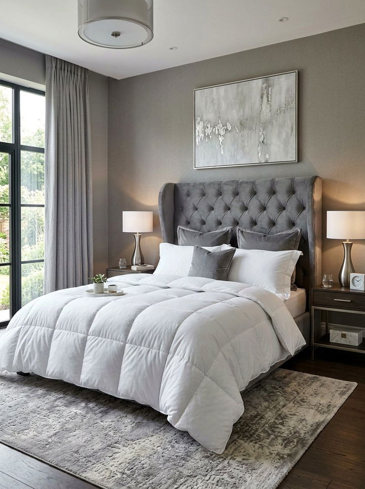 Gray Velvet Wingback Headboard - 30 bedroom upholstered headboards