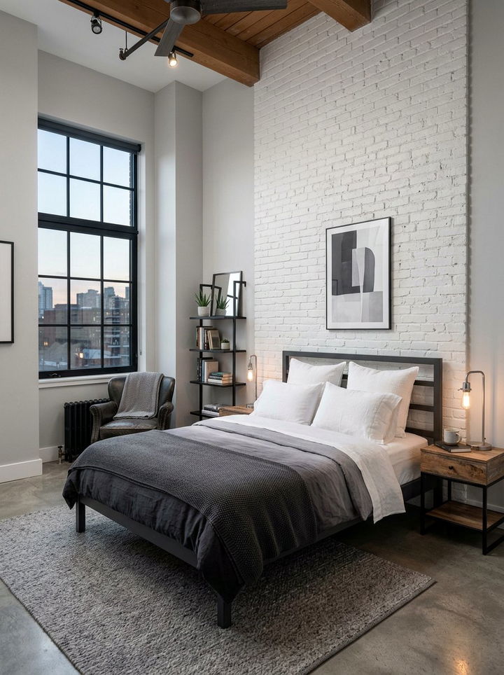 Gray White Industrial Bedroom - 30 industrial white bedroom ideas