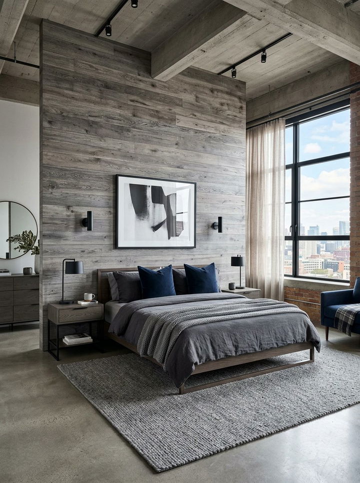 Gray Wood Accent Wall - 30 bedroom wood wall ideas