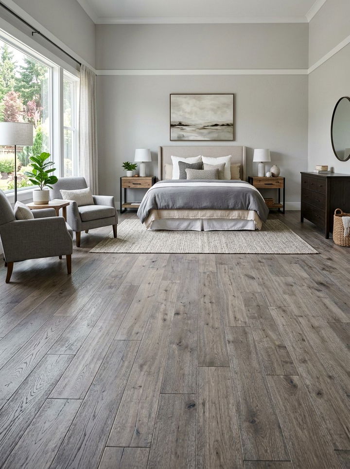 Gray Wood Flooring - 30 rustic gray bedroom ideas