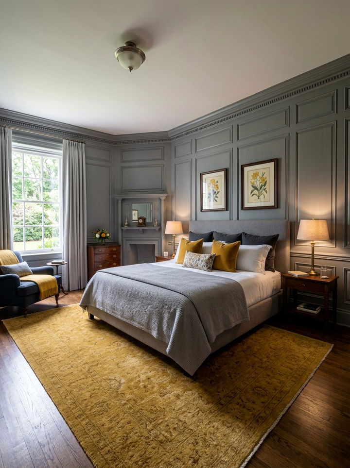 Gray Wood Paneling Mustard Decor - 30 mustard and gray bedroom ideas