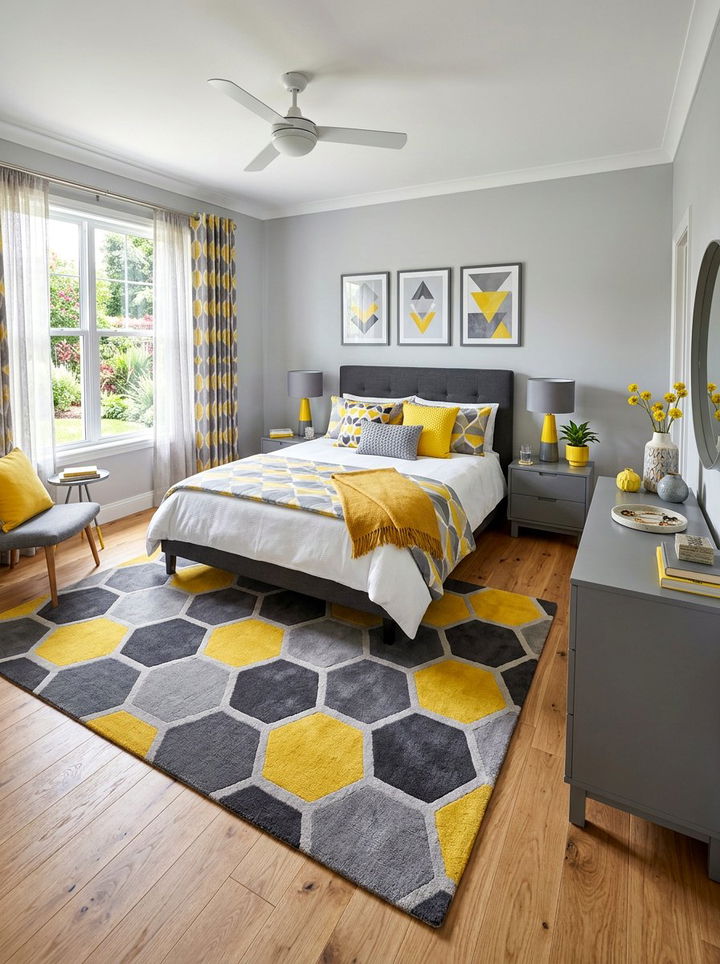 Gray Yellow Geometric Pattern Bedroom - 30 gray and yellow bedroom ideas