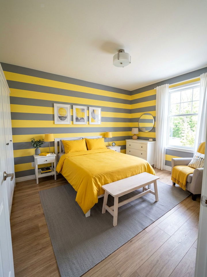 Gray Yellow Striped Walls Bedroom - 30 gray and yellow bedroom ideas