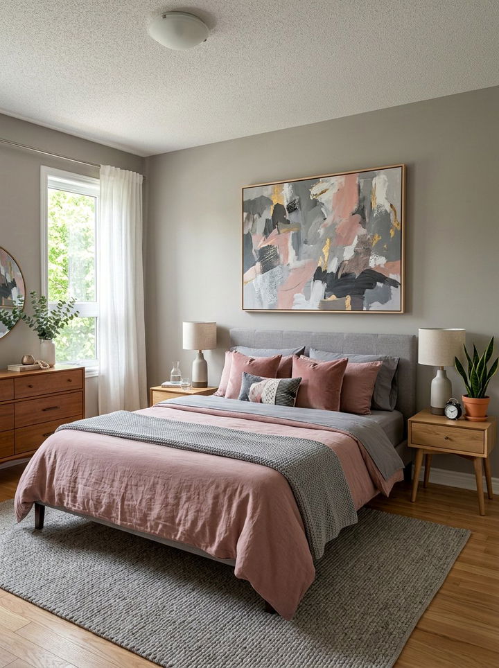 Gray abstract wall art - 30 dusty rose and gray bedroom ideas