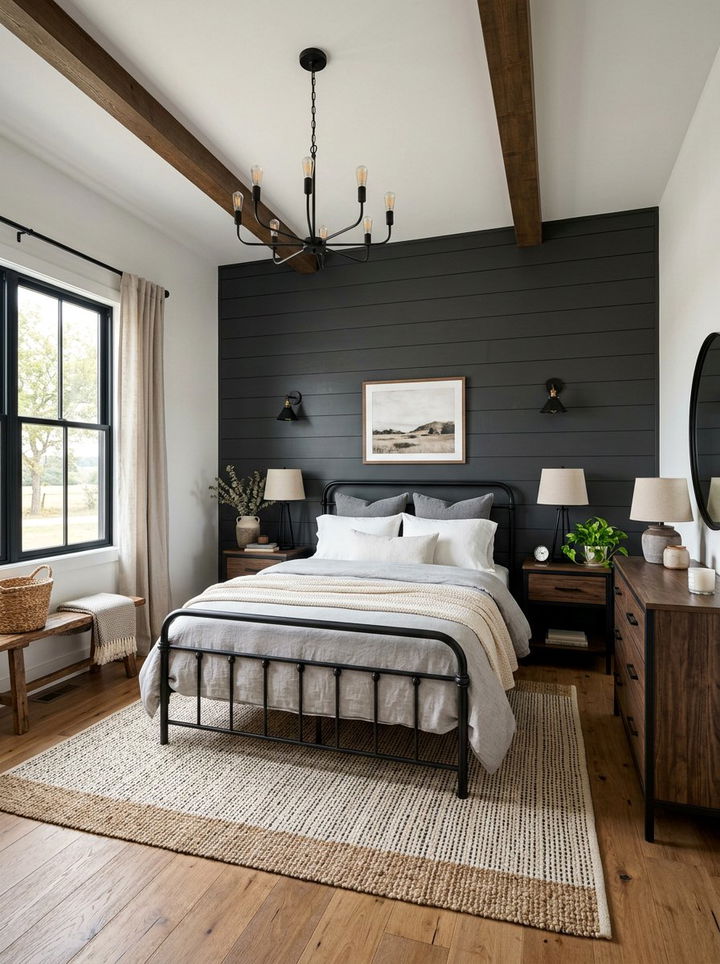 Gray accent wall farmhouse bedroom - 30 farmhouse gray bedroom ideas