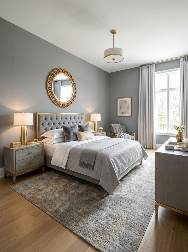 Gray and Gold Accents - 30 gray bedroom decor ideas