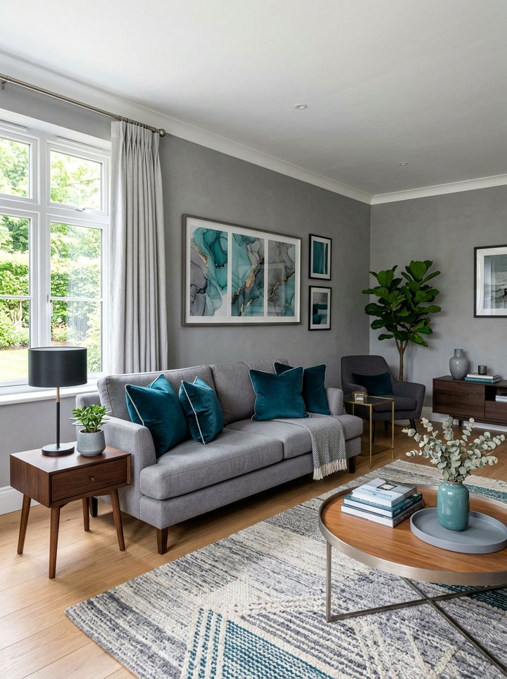 Gray and Teal Accents - 30 gray bedroom decor ideas