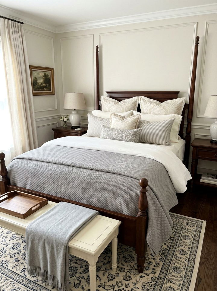 Gray and cream traditional bedding - 30 traditional gray bedroom ideas