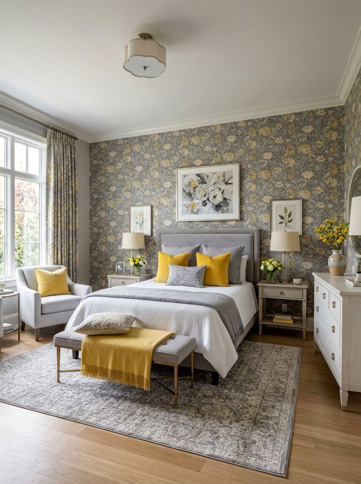 Gray and yellow floral bedroom - 30 yellow and gray bedroom color combo