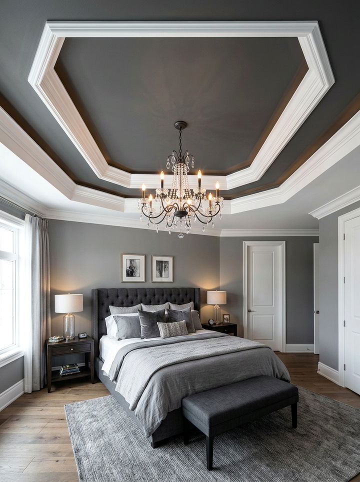 Gray bedroom tray ceiling - 30 traditional gray bedroom ideas